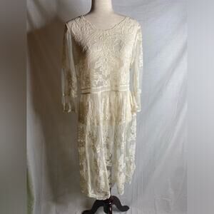 Sundance Lace Midi Dress medium‎ Ivory Floral Sleeveless Sheer Cover Up overlay